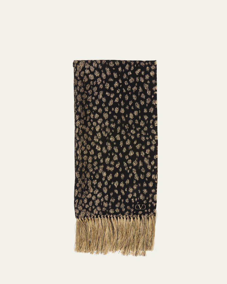 Metallic Jacquard Animal Fringe Scarf